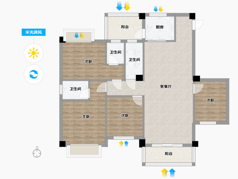 广西壮族自治区-河池市-中央城6井P户型-123.00-户型库-采光通风