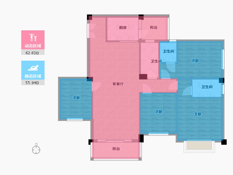 广西壮族自治区-河池市-中央城6井D户型-140.00-户型库-动静分区