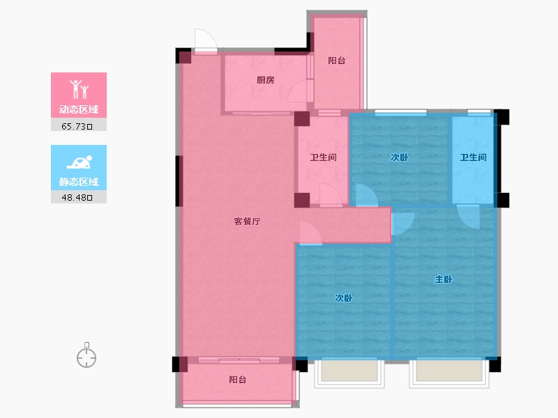 广西壮族自治区-河池市-中央城1井J户型-153.00-户型库-动静分区