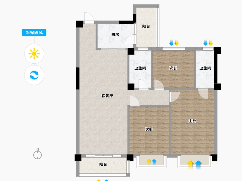 广西壮族自治区-河池市-中央城1井J户型-153.00-户型库-采光通风