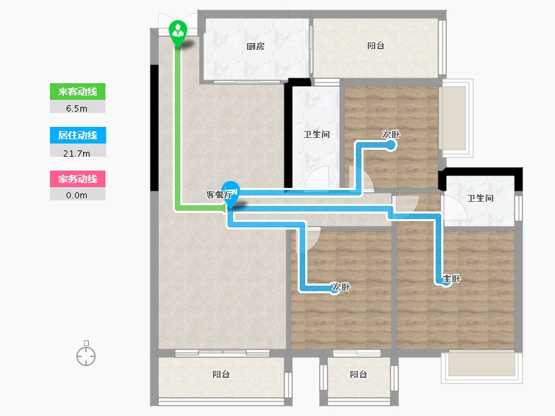 广西壮族自治区-河池市-中央城1井K户型-126.00-户型库-动静线