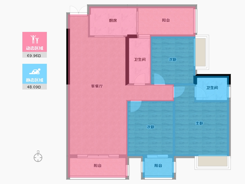 广西壮族自治区-河池市-中央城1井K户型-126.00-户型库-动静分区