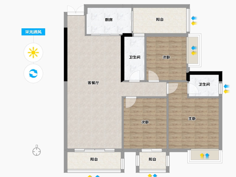 广西壮族自治区-河池市-中央城1井K户型-126.00-户型库-采光通风