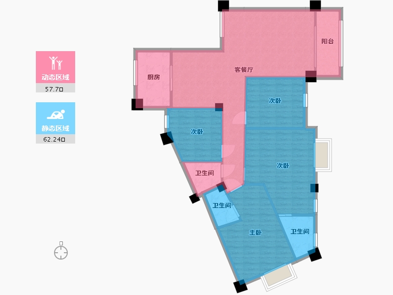 广西壮族自治区-河池市-中央城5井G户型-131.00-户型库-动静分区