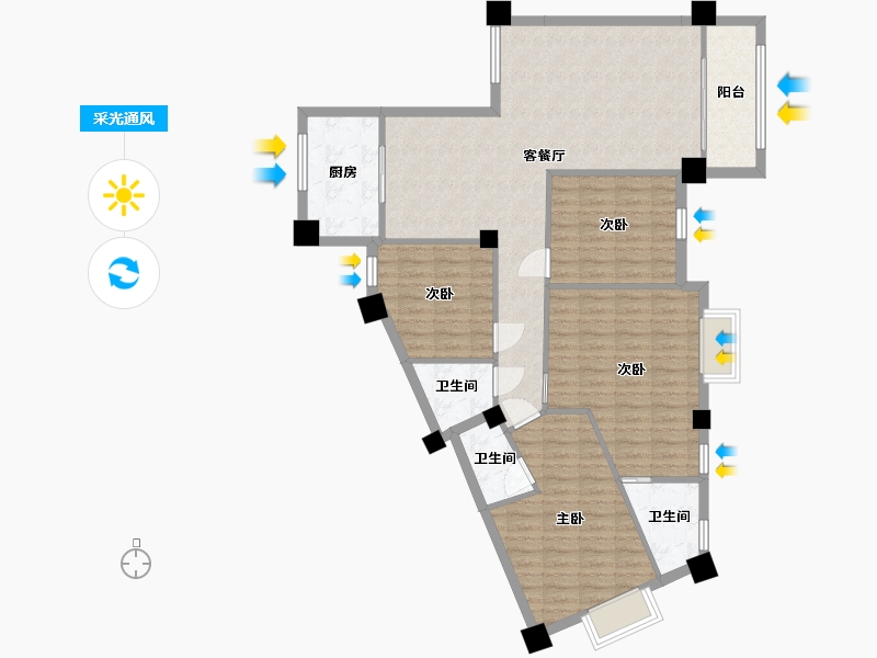 广西壮族自治区-河池市-中央城5井G户型-131.00-户型库-采光通风