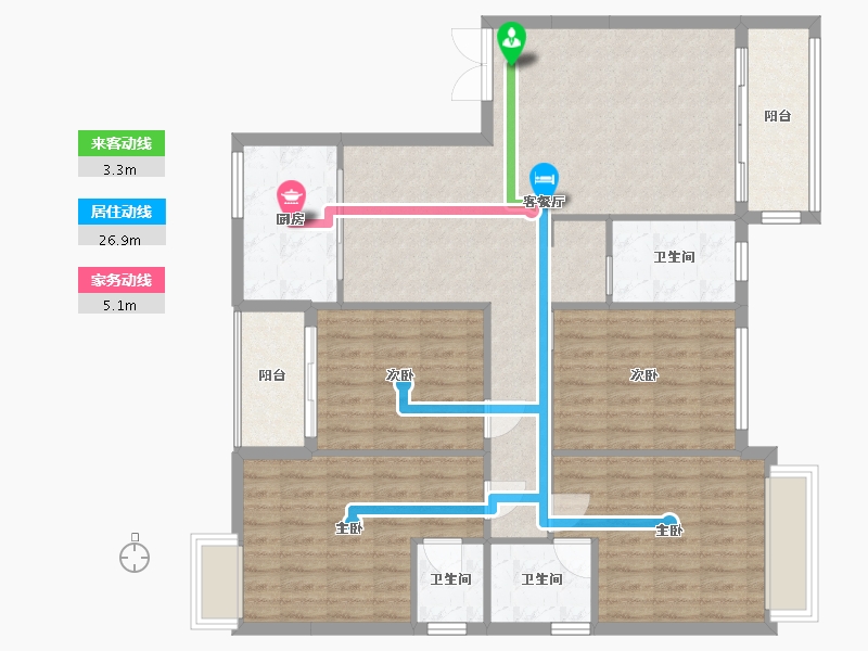 广西壮族自治区-河池市-中央城5井E户型-142.00-户型库-动静线