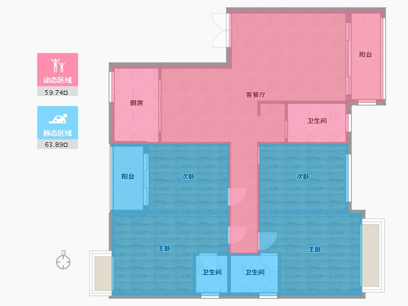 广西壮族自治区-河池市-中央城5井E户型-142.00-户型库-动静分区