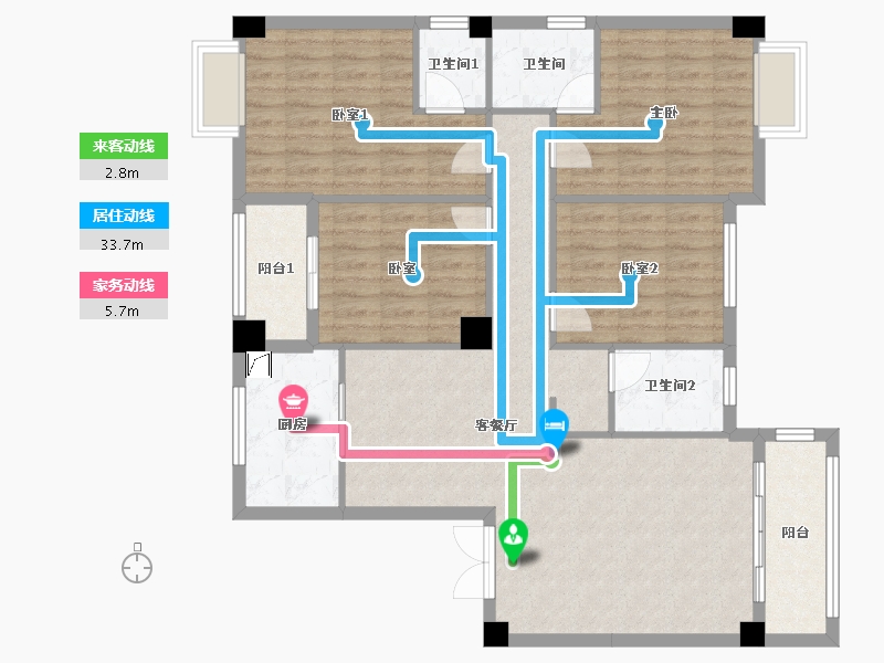 广西壮族自治区-河池市-中央城5井H户型-142.00-户型库-动静线