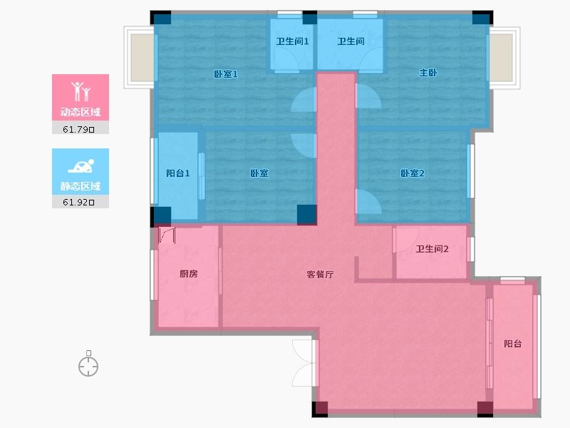 广西壮族自治区-河池市-中央城5井H户型-142.00-户型库-动静分区