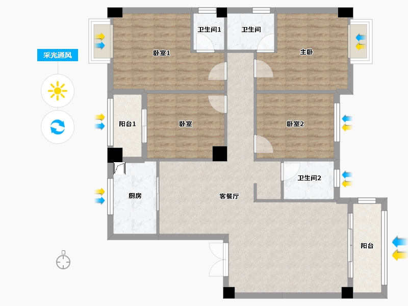 广西壮族自治区-河池市-中央城5井H户型-142.00-户型库-采光通风