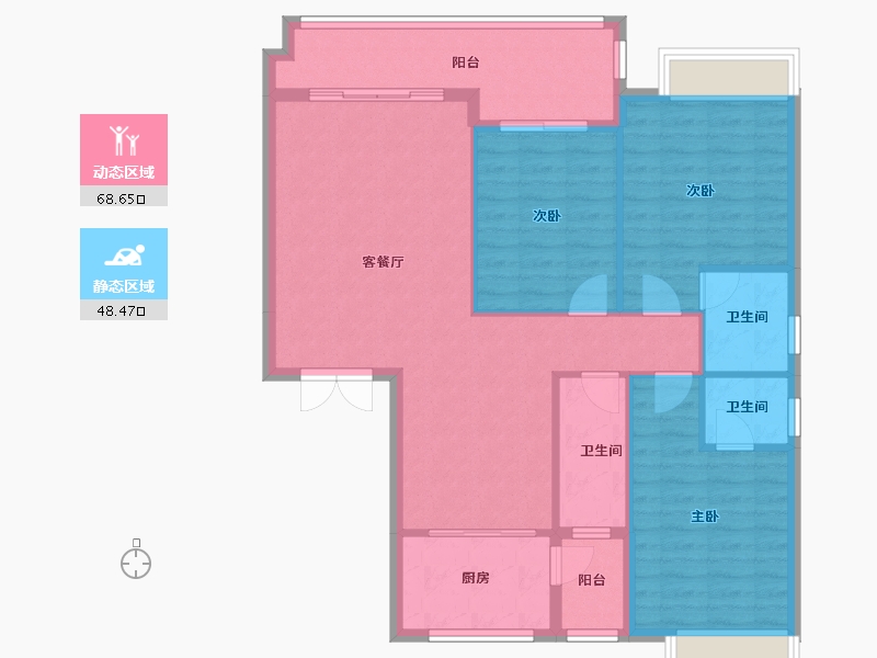 广西壮族自治区-河池市-中央城2井Q户型-122.00-户型库-动静分区