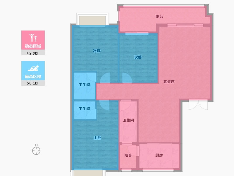 广西壮族自治区-河池市-中央城2井P户型-122.06-户型库-动静分区