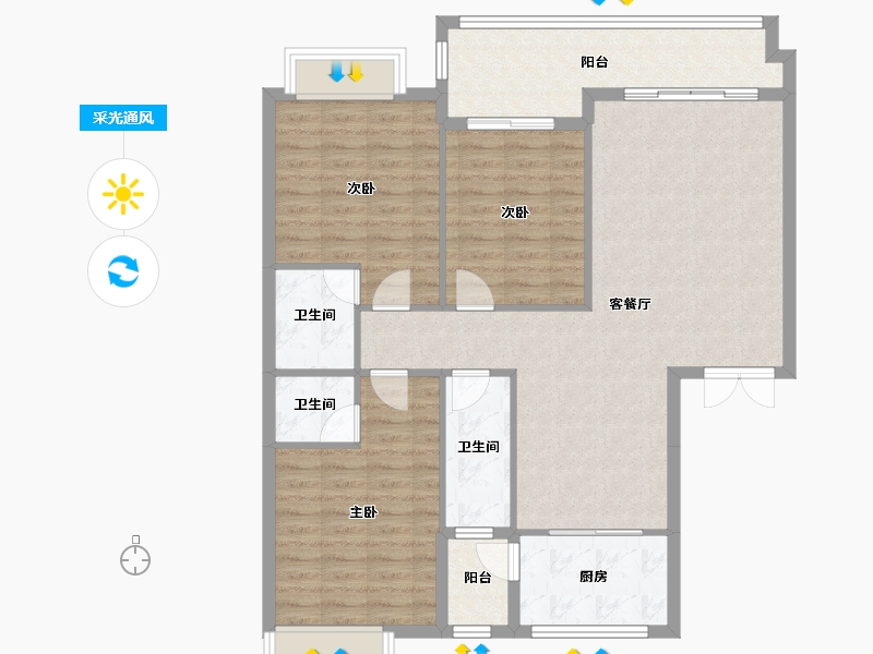 广西壮族自治区-河池市-中央城2井P户型-122.06-户型库-采光通风