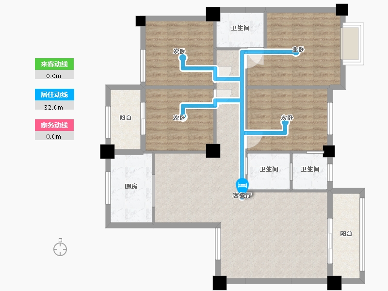 广西壮族自治区-河池市-中央城5井F户型-123.00-户型库-动静线