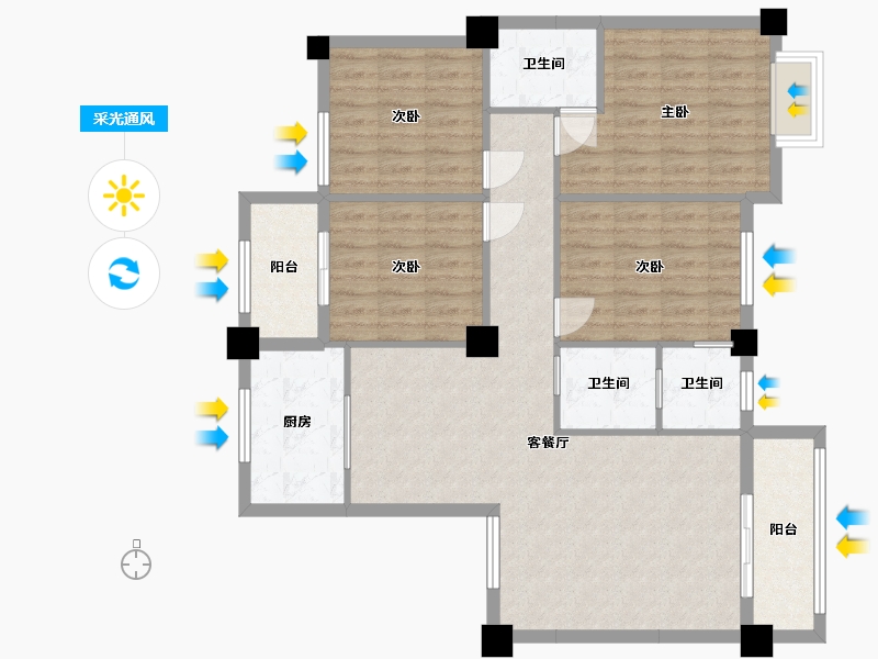 广西壮族自治区-河池市-中央城5井F户型-123.00-户型库-采光通风