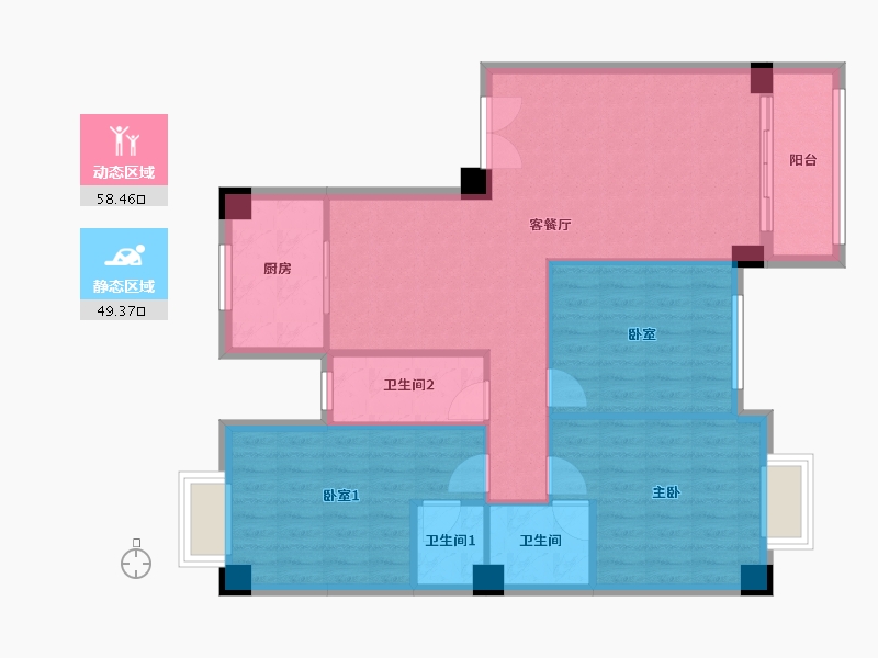 广西壮族自治区-河池市-中央城6井B户型-115.00-户型库-动静分区