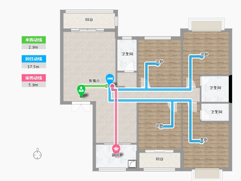 广西壮族自治区-河池市-中央城2井N户型-152.50-户型库-动静线