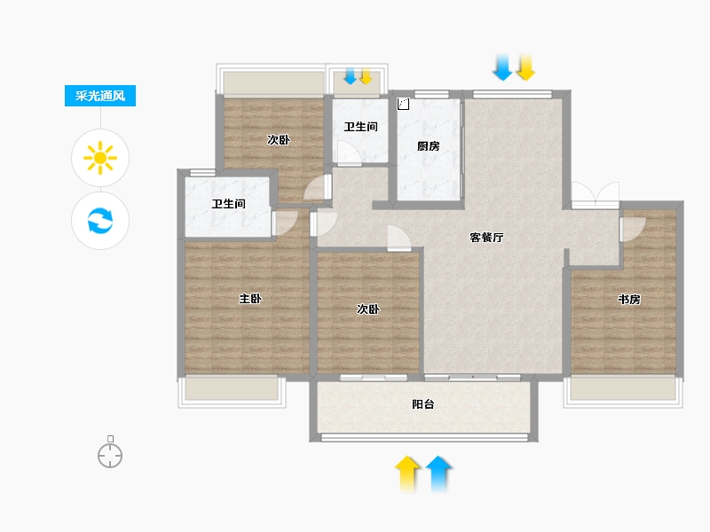 安徽省-蚌埠市-中南观淮府-128.00-户型库-采光通风