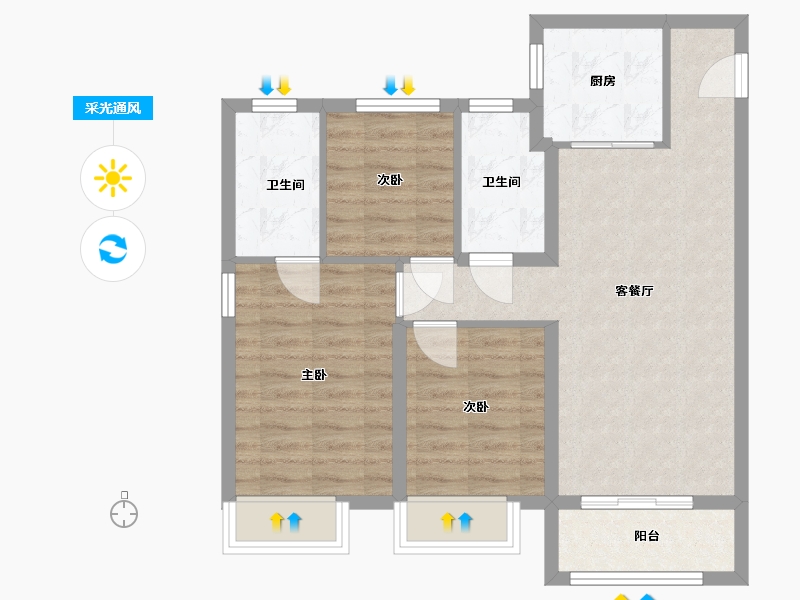 山东省-青岛市-盟旺世家二期-73.00-户型库-采光通风