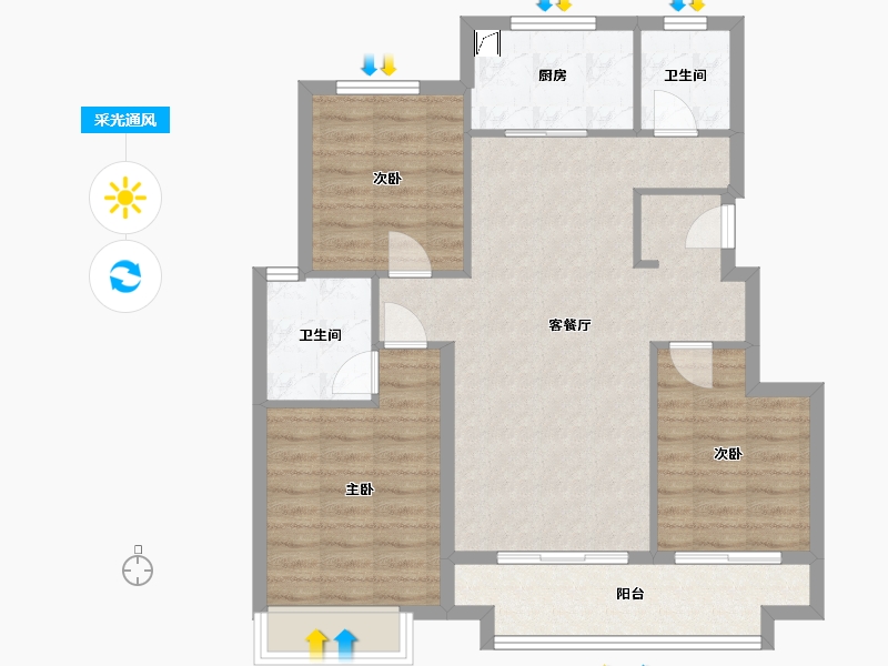 山东省-烟台市-翠湖山晓-86.00-户型库-采光通风