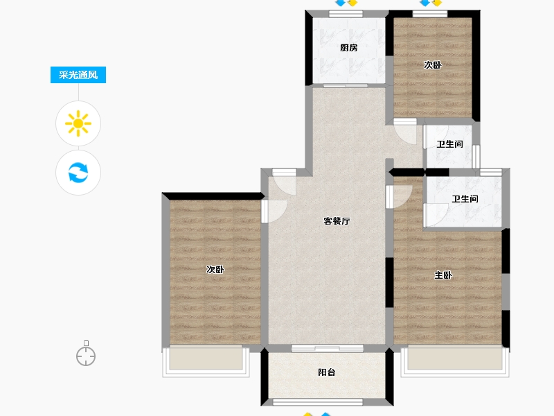 内蒙古自治区-兴安盟-新绿城官邸-102.00-户型库-采光通风