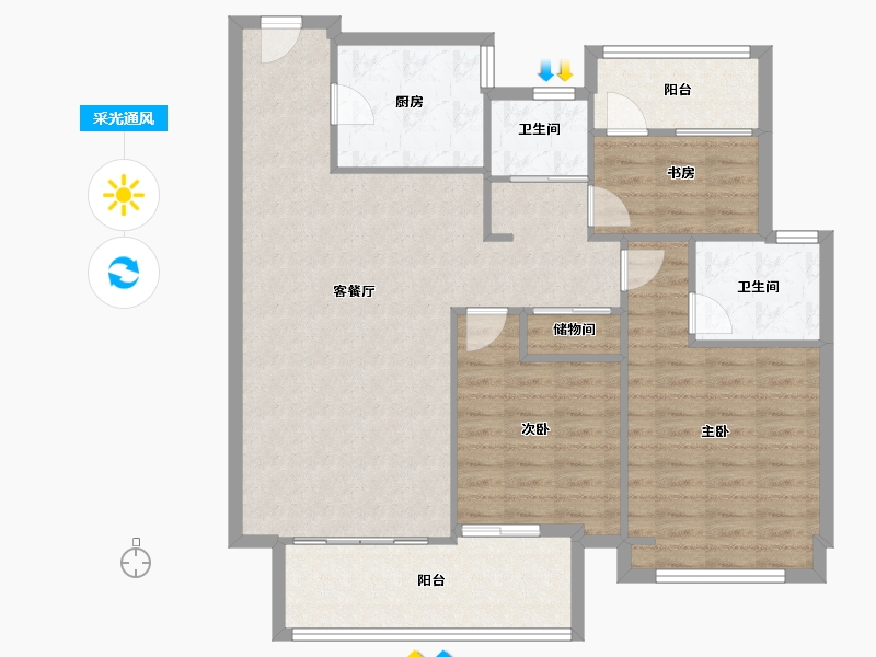 江苏省-苏州市-时代春语-90.00-户型库-采光通风