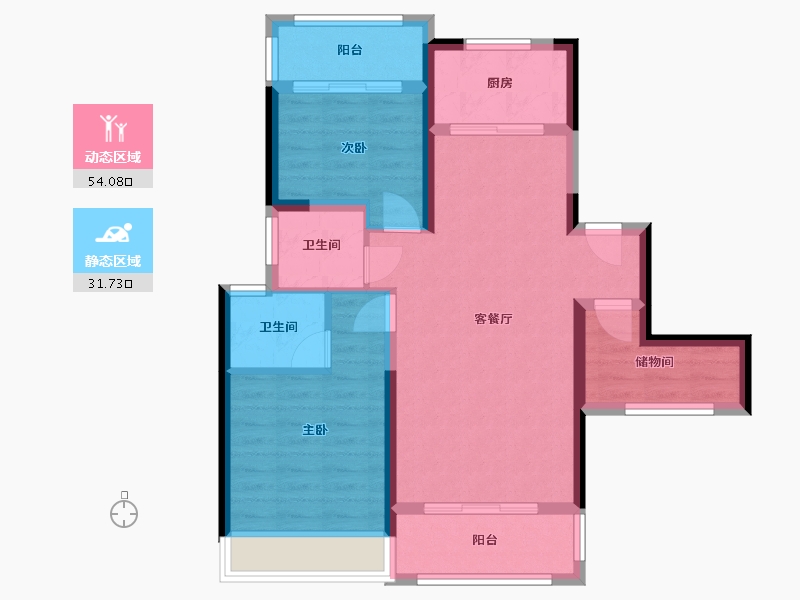 湖南省-永州市-宏一・珊瑚海-90.00-户型库-动静分区