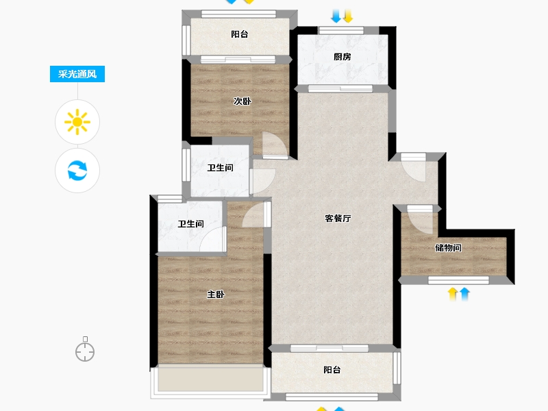 湖南省-永州市-宏一・珊瑚海-90.00-户型库-采光通风