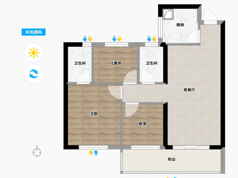 福建省-泉州市-南益清源春晓-68.61-户型库-采光通风