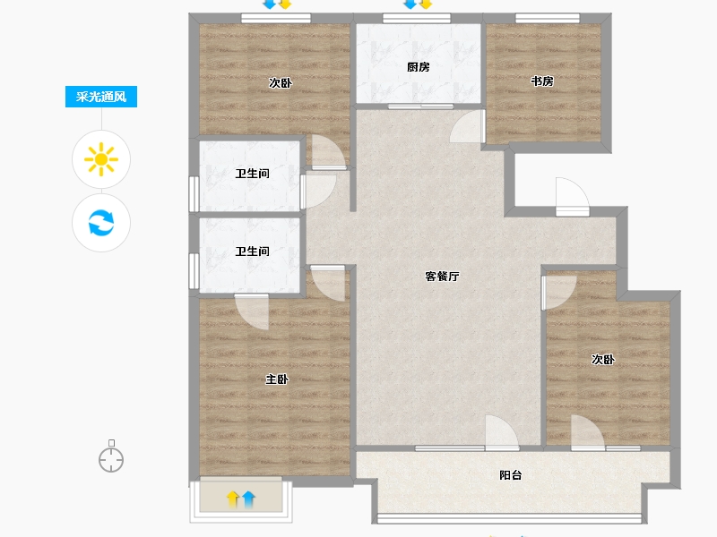 山东省-烟台市-中瑞城-105.00-户型库-采光通风