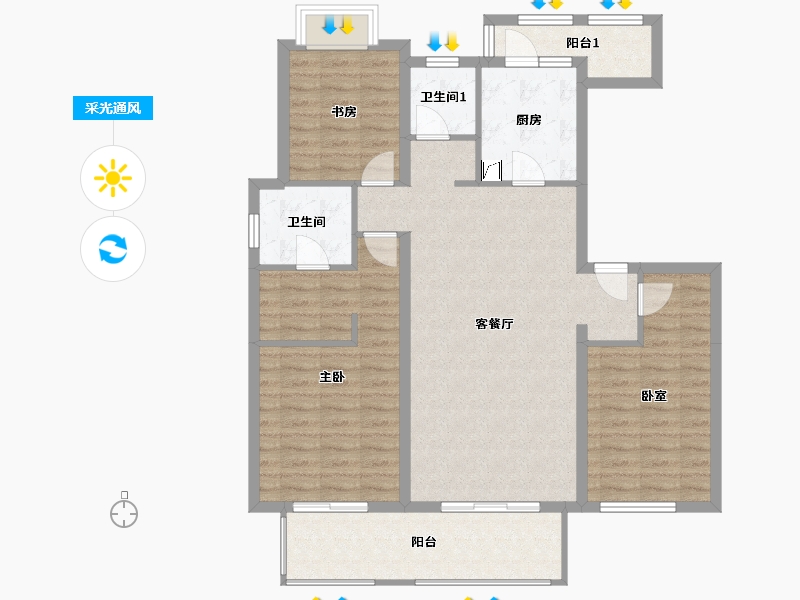 安徽省-阜阳市-华润阜阳中心-100.15-户型库-采光通风