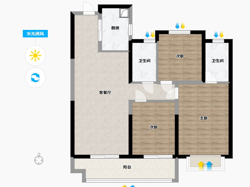 陕西省-咸阳市-奥园誉景湾-95.38-户型库-采光通风