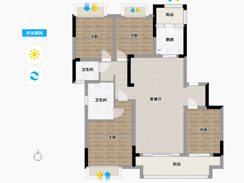 重庆-重庆市-华润公园九里-123.00-户型库-采光通风