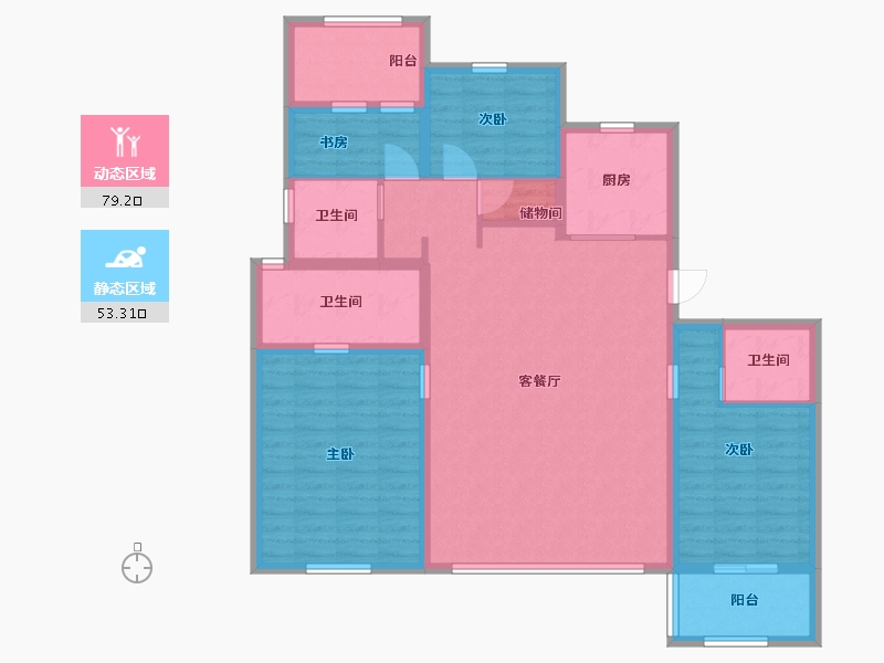 浙江省-宁波市-万科滨河道-135.00-户型库-动静分区