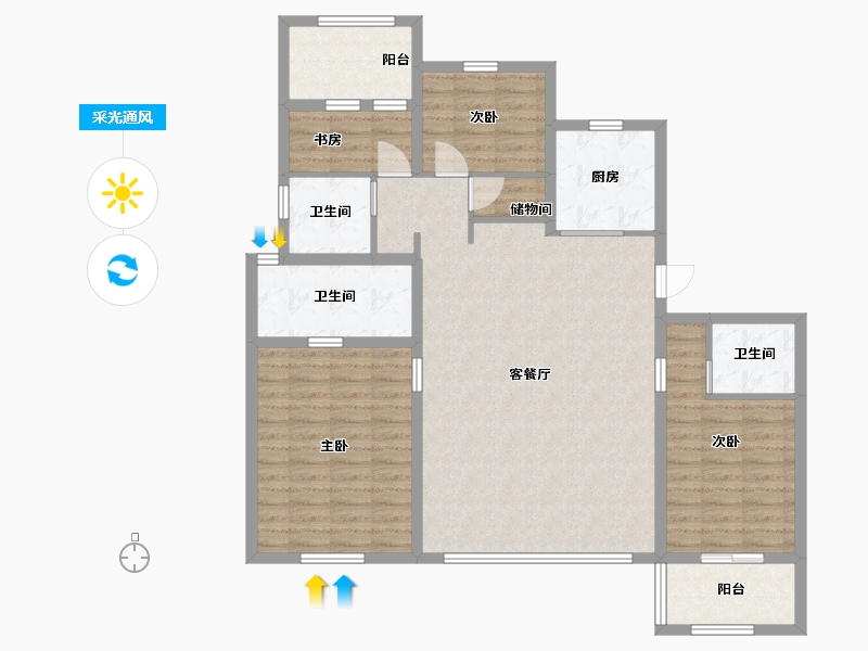 浙江省-宁波市-万科滨河道-135.00-户型库-采光通风