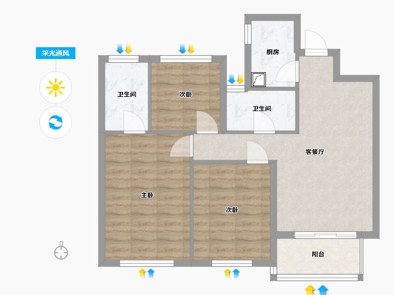 浙江省-温州市-鳌江玉兰湾-70.30-户型库-采光通风