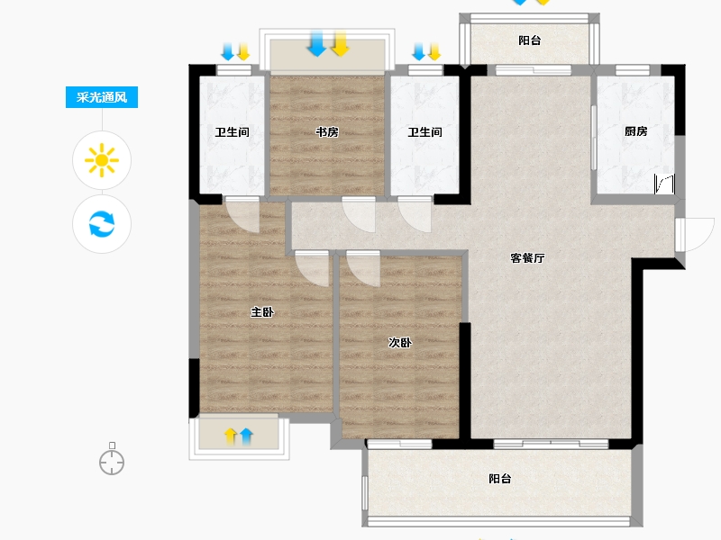 湖北省-荆门市-汉龙一号-116.00-户型库-采光通风