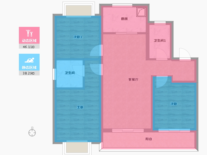 江苏省-南京市-华润鱼嘴润府-96.00-户型库-动静分区