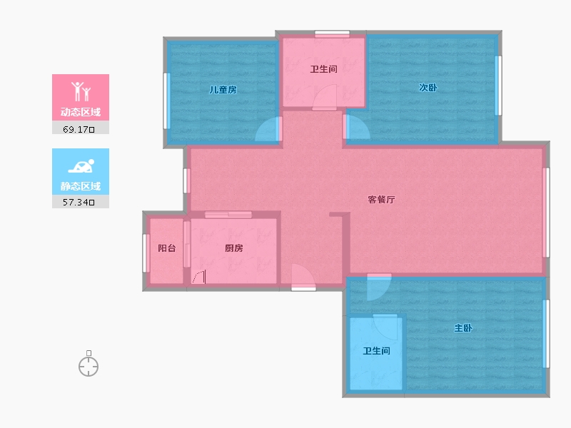 内蒙古自治区-鄂尔多斯市-碧水花苑-113.96-户型库-动静分区