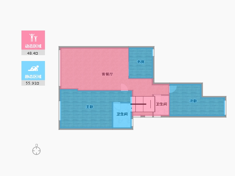 福建省-福州市-闽侯世贸上游墅三期B户型二楼-96.00-户型库-动静分区