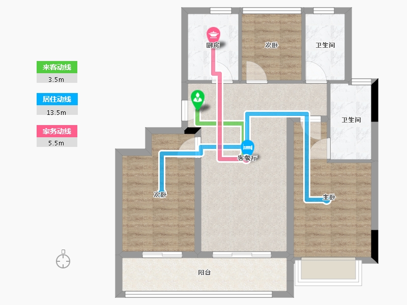 浙江省-衢州市-望潮府97户型-85.00-户型库-动静线