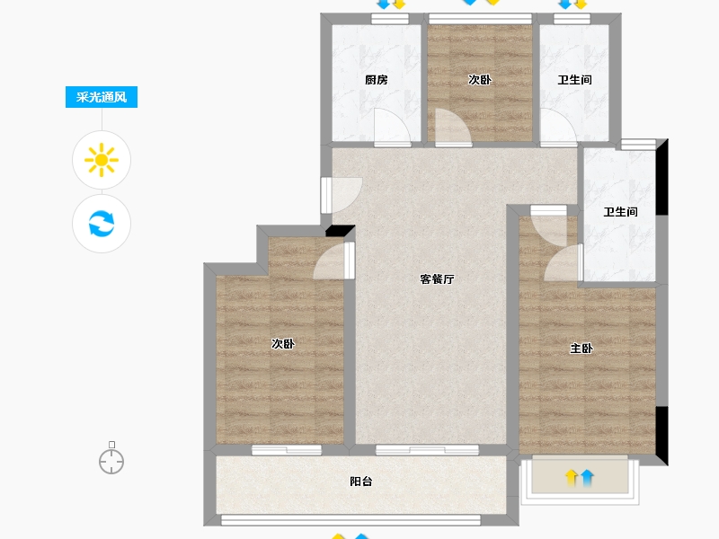 浙江省-衢州市-望潮府97户型-85.00-户型库-采光通风