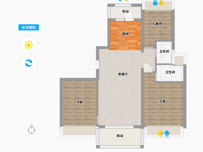 湖北省-随州市-碧桂园-92.30-户型库-采光通风