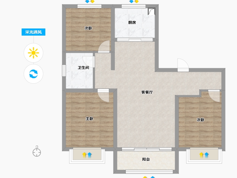 山东省-淄博市-金城春和园-91.25-户型库-采光通风