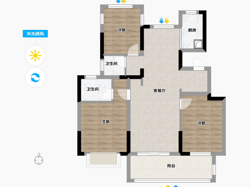 浙江省-金华市-四季都会-80.00-户型库-采光通风