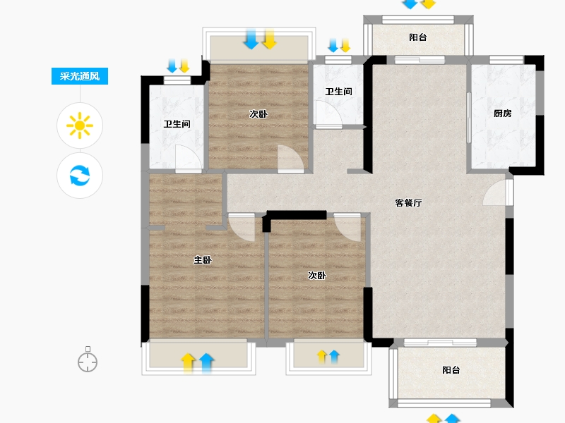 湖北省-荆门市-公园豪庭-108.00-户型库-采光通风