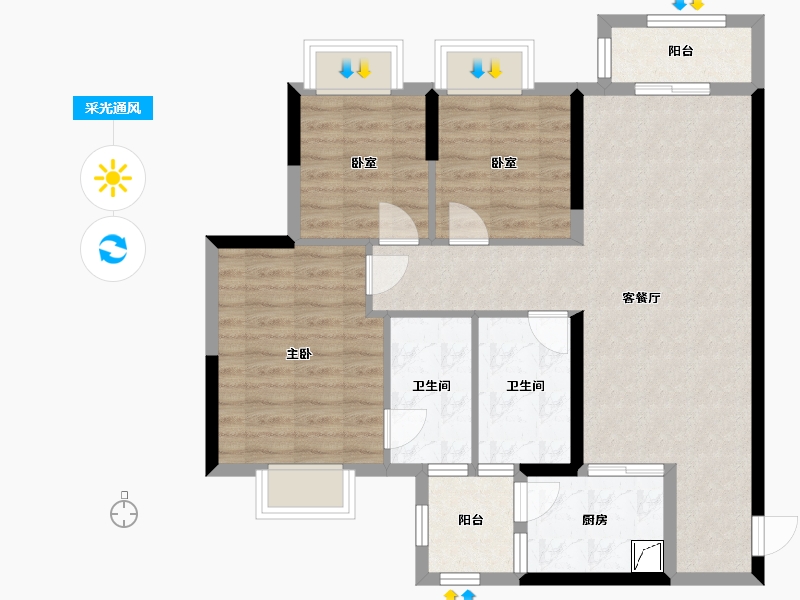 四川省-成都市-香榭林居二期-82.50-户型库-采光通风