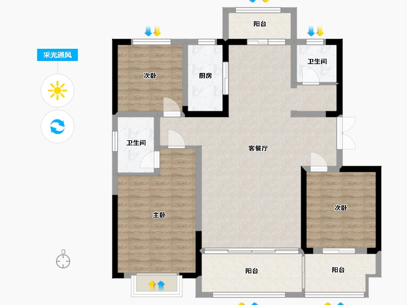 山东省-潍坊市-大华中央花园-114.00-户型库-采光通风