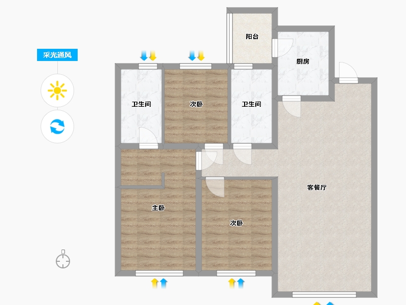 辽宁省-抚顺市-中房 水岸名都-130.00-户型库-采光通风