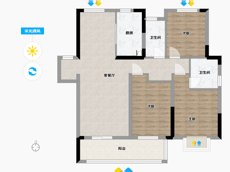 湖北省-宜昌市-融创学府壹号-102.50-户型库-采光通风